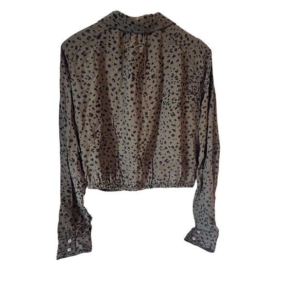 Free People Wishing Well Green Black Cheetah Crop Blouse Women Small - Picture 3 of 8